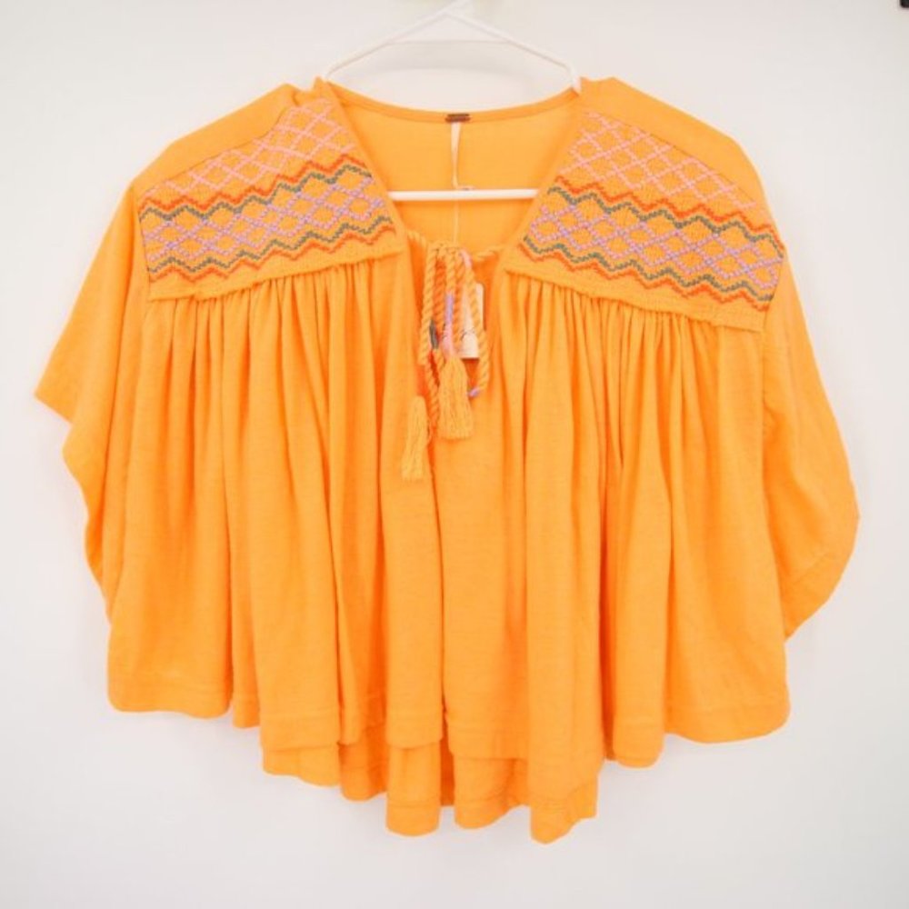 NWT Free People Market Tee Carrot Ginger Embroidered Blouse Size XS & S